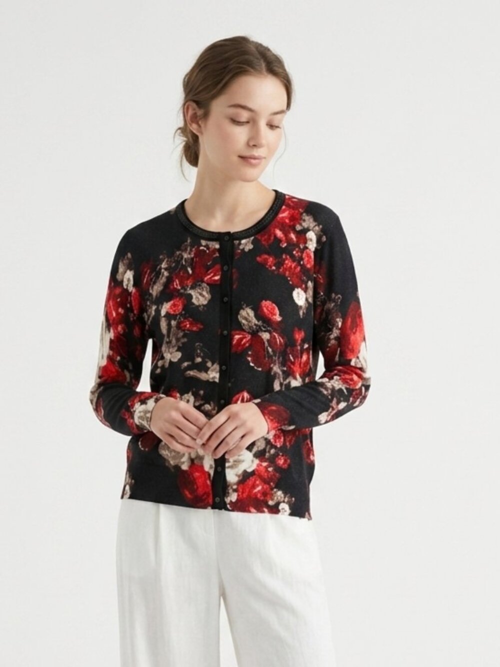 Covington Cardigan Black Red Floral Knit Goth Whimsigoth Boho L